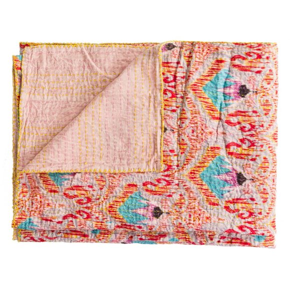 Taj Hotel Home Decor Kantha Cotton Throw | 1-Piece | Multicolor | 50"x70" - Picture 1 of 3